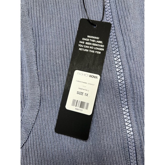 Fashion Nova Celina Sweater Jumpsuit Heather Navy Size 1X Ribbed Zipper - Picture 3 of 3